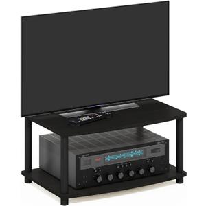 Furinno TURN-N-TUBE TV Riser Stand, 2-Tier Small Elevated No Tools TV Stand with Plastic Poles, TV Console for TV up to 32 inch, 15.8 x 23.8 x 11, for Living Room, Bedroom, Espresso