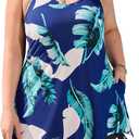 V FOR CITY Plus Size Summer Dresses with Built in Bra Pockets Beach Sundress Casual Sleeveless Scoop Neck Tank Dress 4X (Navy Tropical Leaf)