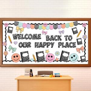 Motiskyy Composition Notebook Classroom Decor Welcome Back to School Bulletin Board Set DIY Paper Die Cuts Poster Decorating Supplies for First Day of School Craft Classroom Wall Decor, 13.78 inches x 11.81 inches