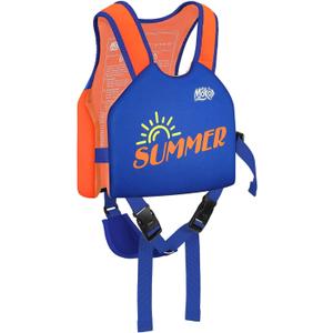MoKo Swim Vest for Kids - Swim Floats Jacket for 2-3-4-5-6 Years (22-30-50-66LBS), Toddler Floaties Beach Accessory, Kids Pool Floats Vest with Adjustable Crotch Strap (Orange & Blue)