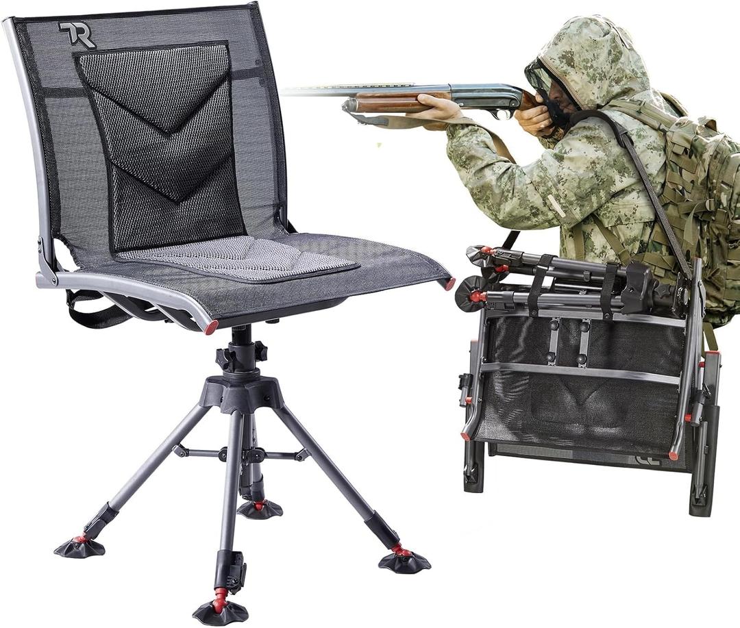 TR 360 Degree Swivel Hunting Blind Chair,400 lbs Capacity Silent,4 Legs Height Adjustable, Comfortable Padded Seat, Portable Ground Hunting Chair for Deer Dove Hunting