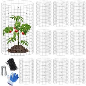 winemana 12 Set Garden Plant Protector Cage, 36 Pcs 16x12 IN Metal Wire Protectors for Plants Protection Cages with Stakes Nylon Ties Animals Barrier to Keep Rabbit Chicken Away from Flower Vegetables