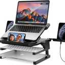 AboveTEK Laptop Stand, 20 Angles Two-Layer Height Adjustable Laptop Stands, Portable Laptop Riser with 360 Rotating Base Storage Space & Extra Phone Holders Compatible with 10''-17'' Laptops Black