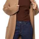 Womens Long Sleeve Maxi Cardigan Open Front Oversized Knitted Sweater Coat Casual Lapel Warm Overcoat with Pockets, Large
