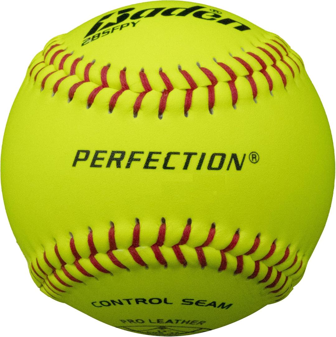 Baden Perfection Game Fastpitch Softballs | 12" Ball | Yellow Pro Leather Softballs for Fastpitch Play | One Dozen
