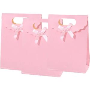 12pcs Pink Bow Gift Bags with HandlesPaper Flap Bags for Barbie Party Favors, Mothers Day, Weddings, Birthday Celebration, Baby ShowerGraduationValentine's Day8.265.72.36inch
