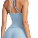 SUUKSESS Women 2 Piece Workout Sets High Waisted Tummy Control Biker Shorts Halter Padded Tank Tops. S Size