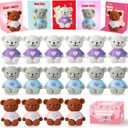 24pcs Valentines Day Gifts for Kids,Valentines Day Cards with Bear Erasers,Valentine Bulk Erasers School Classroom Students Exchange Gifts Party Favors