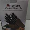 Astercook Knife Set, Kitchen Knives Set with Block and Sharpener Full Tang 17 Pcs German Stainless Steel Knives Sharp Blade Dishwasher Safe Premium Knife Set with Anti-slip Ergonomic Handle, Black