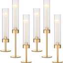 Gold Hurricane Candle Holders, Brass Candlestick Holders Set of 6 Tall Taper Candle Holders for Candlesticks Candle Sticks Holder Decor for Table Centerpiece Wedding Party Christmas Decorations - 6Pcs