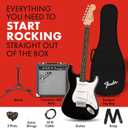 Fender Squier Debut Series Stratocaster Electric Guitar Kit, Beginner Guitar Kit, with Padded Gig Bag, Frontman 10G Amp, Strap, and More, Includes Free Lessons, Black