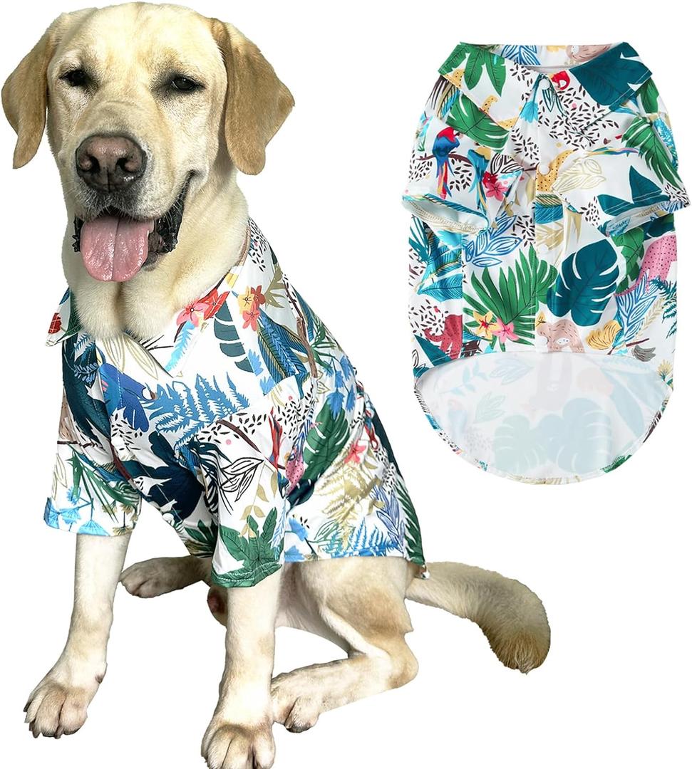 Dog Shirt, Hawaiian Summer Colorful Printed Pet Clothing Breathable and Cool Beach Style Big Dog Boy and Girl Shirt (Large, Green)