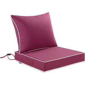 MIULEE Hot Pink Outdoor Seat Cushion 24x24 Inch Waterproof & 3 Year Fade Resistant Deep Seat and Back Cushion for Patio Furniture Chair Sofa Couch with Handle and Adjustable Straps