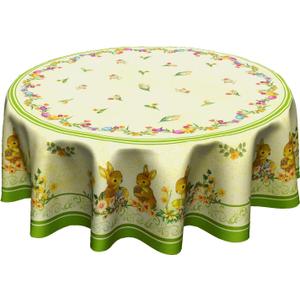Easter Round Tablecloth 60 Inch - Bunny Table Cloth Rabbit Eggs Tablecloth Colorful Floral Table Cover Easter Spring Decorations for Home Kitchen Dining Room Party (Light Green Easter Bunny Flowers)