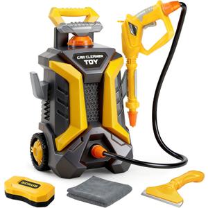Kids Car Wash Toy Pressure Washer Playset with 1.3L Tank & Manual Pump Spray Gun, Outdoor Summer Water Toys for Toddlers, Portable Cleaning Pretend Play Gift for Boys Girls Ages 3+