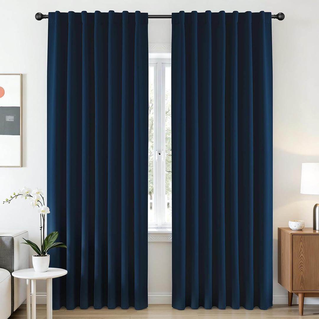 2 x CUCRAF Navy Blue Blackout Curtains 84 Inches Length 2 Panels Set, Rod Pocket and Back Tab Window Curtain, Dark Blue Thermal Insulated Darkening Drapes for Bedroom Living Room (W52 x L84 Inch)