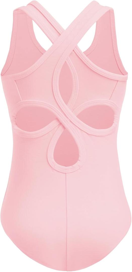 Zaclotre Ballet Leotards for Girls Hollow Back Sleeveless Dance Outfits Gymnastics Leotard Tank Bodysuit (12-13 Years, Light Pink)