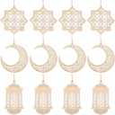 WILLBOND 12 Pcs Wood Ramadan Decorations Eid Decorations Islam Mubarak Wooden Ornaments Mubarak Hanging Hollow Pendant Ramadan Party Eid Al Adha Ornaments Moon Star Lantern for Muslim Islam Festive