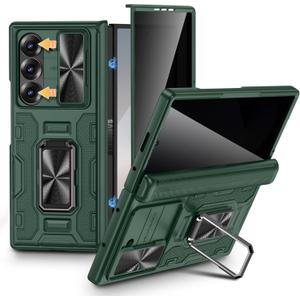 VEGO for Samsung Galaxy Z Fold 6 Case with Hinge Protection, Full-Body Case Built-in Privacy Screen Protector & Slide Lens Cover & Magnetic Ring Stand Shockproof Phone Case for Galaxy Fold 6 - Green