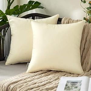 MIULEE Pack of 2 Decorative Outdoor Waterproof Pillow Covers Garden Cushion Sham Throw Pillowcase Summer Shell for Patio Tent Couch 24x24 Inch Beige