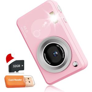 Digital Cameras FHD Camera for Kid Boys Girls Compact Digital Point and Shoot Camera with 16X Zoom 32GB Card Kids Camera for Kids (Pink)