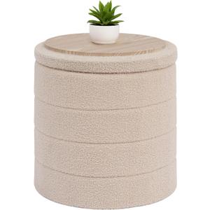 B FSOBEIIALEO Ottoman with Stroage, Round Sherpa Storage Ottoman Stool, Boucle Foot Rest 16.9"x16.9"x17.7"Beige