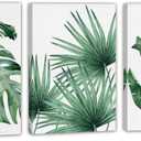 EAHunt Tropical Leaf Canvas Wall Art, Green Palm and Monstera Prints, Modern Botanical Wall Picture Minimalist Art Home Decor for Livingroom Bedroom Office 12"16"3-Piece Set