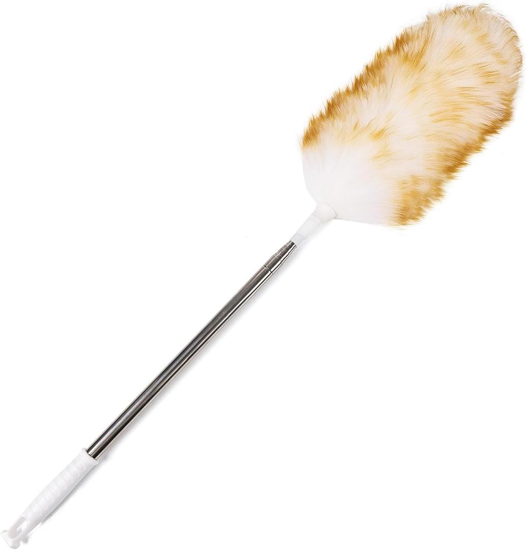 Lambswool Extendable Duster 29-110 Inch, Anti-Static Flexible Head, Stainless Steel Pole for High Ceilings, Fans, Interior & Roof Dusting.