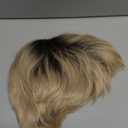 MIMAN Short Blonde Layered Wavy Wigs with Dark Color Roots Pixie Cut Wigs with Bangs Synthetic Hair Replacement Wig for Women