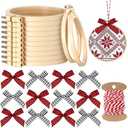 Beeveer 25 Pieces Christmas Embroidery Kits Includes Mini Embroidery Hoops Plastic Circle, Bows, Cotton Rope Cross Stitch Hoop Ring for Art Craft Handy Sewing DIY Xmas Tree Decoration(4 Inch)