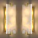 15.7" Natural Square Alabaster Marble Modern Concise 2 Pack 2 Light Wall Sconce Fixture,Gold Finish for Bathroom Bedroom Hallway Bedside Staircase Vanity Mirror