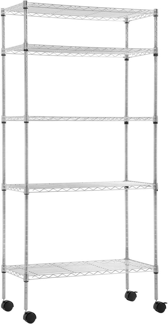 BestOffice 14"x30"x60" Storage Shelves Heavy Duty Shelving 5 Tier Layer Wire Shelving Unit with Wheels Metal Wire Shelf Standing Garage Shelves Storage Rack,Adjustable NSF Certified (Chrome), 14L x 30W x 60H