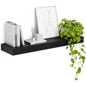 Heimlove 12" Deep Floating Shelves, 36 x 12 Inch Wall Mounted Long Floating Shelf with Invisible Brackets, for Home Decor, Bedroom, Kitchen, Living Room, Bathroom - 1 Pack, Black
