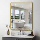 Delma Bathroom Vanity Mirror, Black Framed Bathroom Mirror for Over Sink, High-Definition Bathroom Mirror, Versatile Bathroom Vanity Mirror, Hangs Horizontally or Vertically(36x30, Gold)
