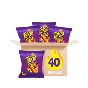 Takis Fuego 40 pc / 1 oz Multipack - Hot Chili Pepper & Lime Flavored Extreme Spicy Rolled Tortilla Chips - Individual Bags, Perfect for Tailgates, Parties, Lunchboxes or Lunches, Best By: 01/15/2026