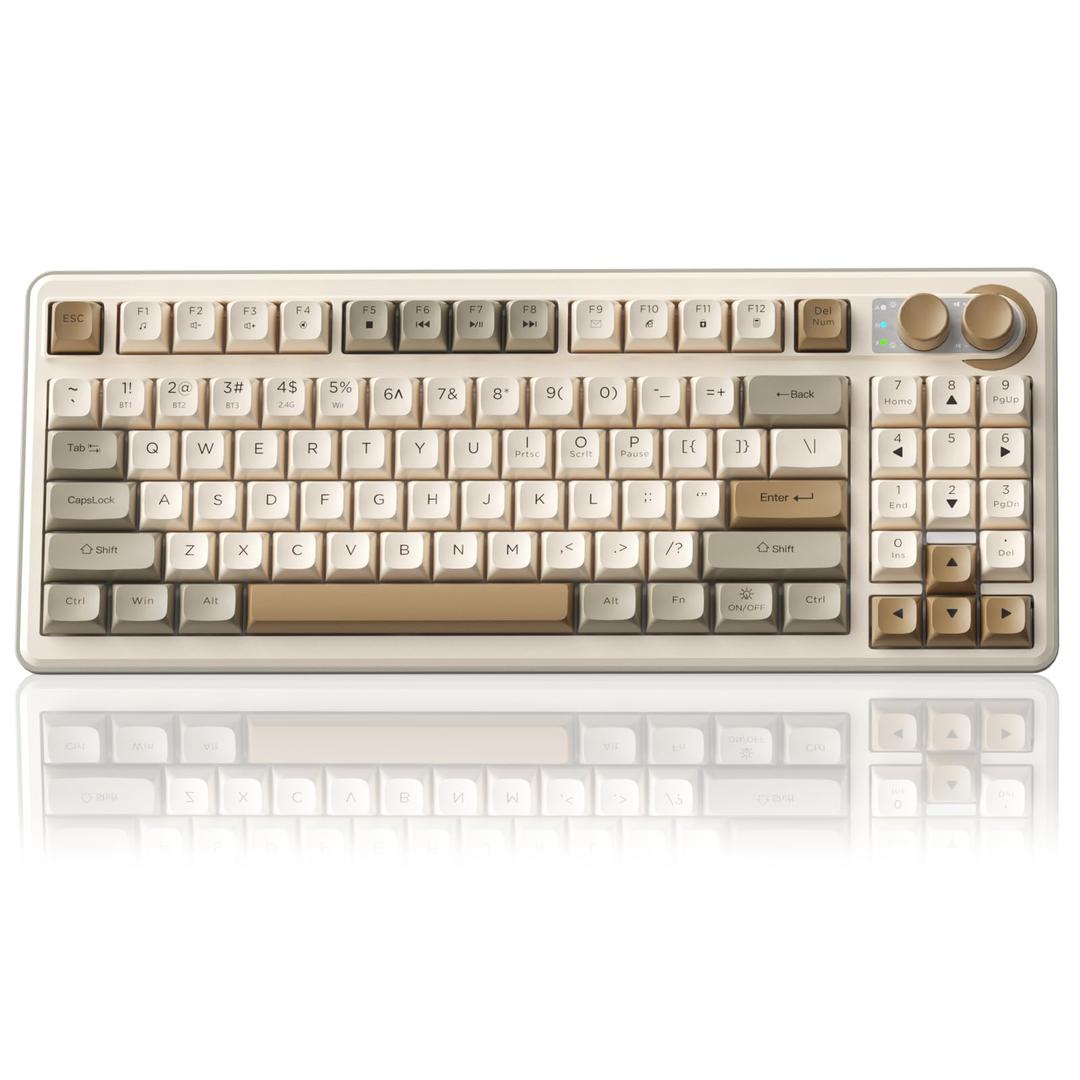 SOLAKAKA SK90 75% Wireless Gaming Keyboard - 4000mAh Tri-Mode (BT5.0/2.4G/USB-C) Cute Creamy Gaming Keyboard with Number Pad, Media Knob, RGB Backlit, Quiet Keys Silent Office Keyboards for PC MAC