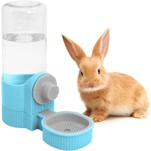 Fhiny Rabbit Water Bottle, 18oz Hanging Guinea Pig Water Bottle No Drip Gravity Bunny Water Dispenser for Cage Automatic Rabbit Waterer for Bunny Guinea Pig Chinchilla Ferret Cat Puppy (Blue)