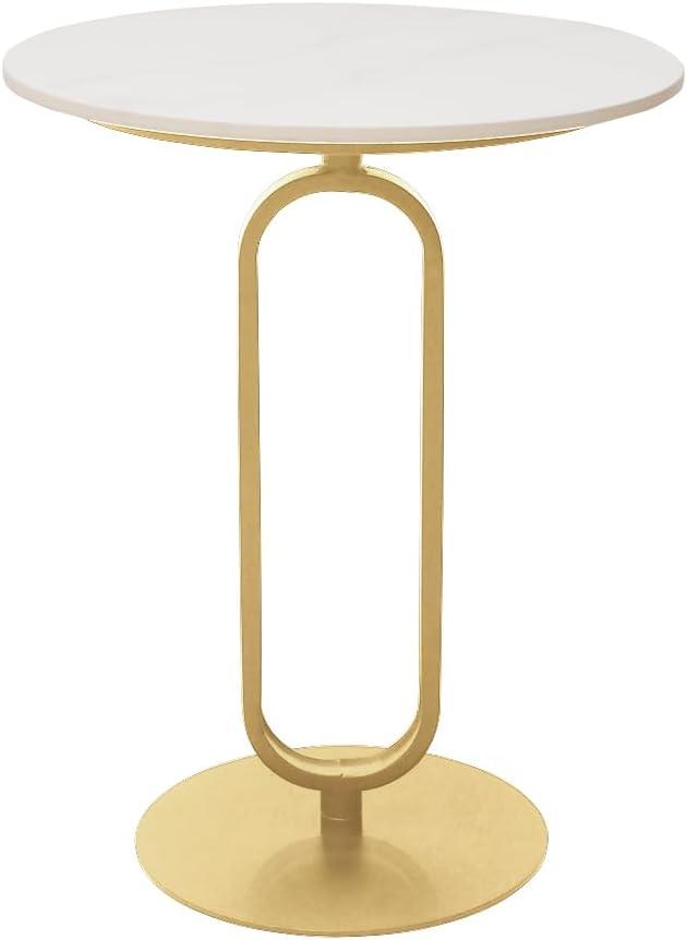 Side Table with Marble Top Metal Pub Bar Round Table Modern Sofa Side End Table Coffee Tray Side Desk for Couch Living Room Bedroom Gold, 17.7 inches x 17.7 inches x 22.44 inches