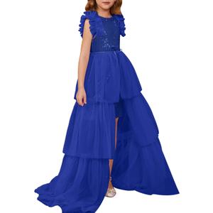GRACE KARIN Girls Dresses Sequin Party Formal Pageant Dress Tween Girl Birthday Tulle Prom Princess Maxi Dress (7-8 Years, Royal Blue)