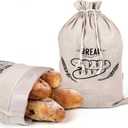 2 x 2 Pack Linen Bread Bag for Homemade Bread Container - Plastic Lined, 19.7 x 13.7 Inch Unbleached & Reusable Bread Storage for Bakery Baguette Picnic Wedding Wrapping Camping