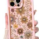 Lovmooful Compatible for iPhone 15 Pro Case Aesthetic Cute Color Flower Floral Leaf Design for Girls Women Soft TPU Shockproof More Protective Girly for iPhone 15 Pro Case-Pink