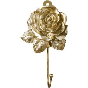 Gold Decorative Wall Hook, Vintage Flower Key Hook, Resin Rose Bathroom Towel Hooks, Cute Hooks for Coat, Scarf, Bag, Robe, Hat for Wall Hanging Things (Brass Color)