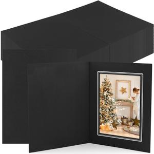 Golden State Art, Pack of 50, 5x7 Photo Folders, Cardboard Picture Frame, Paper Frame Cards, Greetings/Invitation Special Events: Graduation, Christmas, Wedding (Black with Silver Lining)