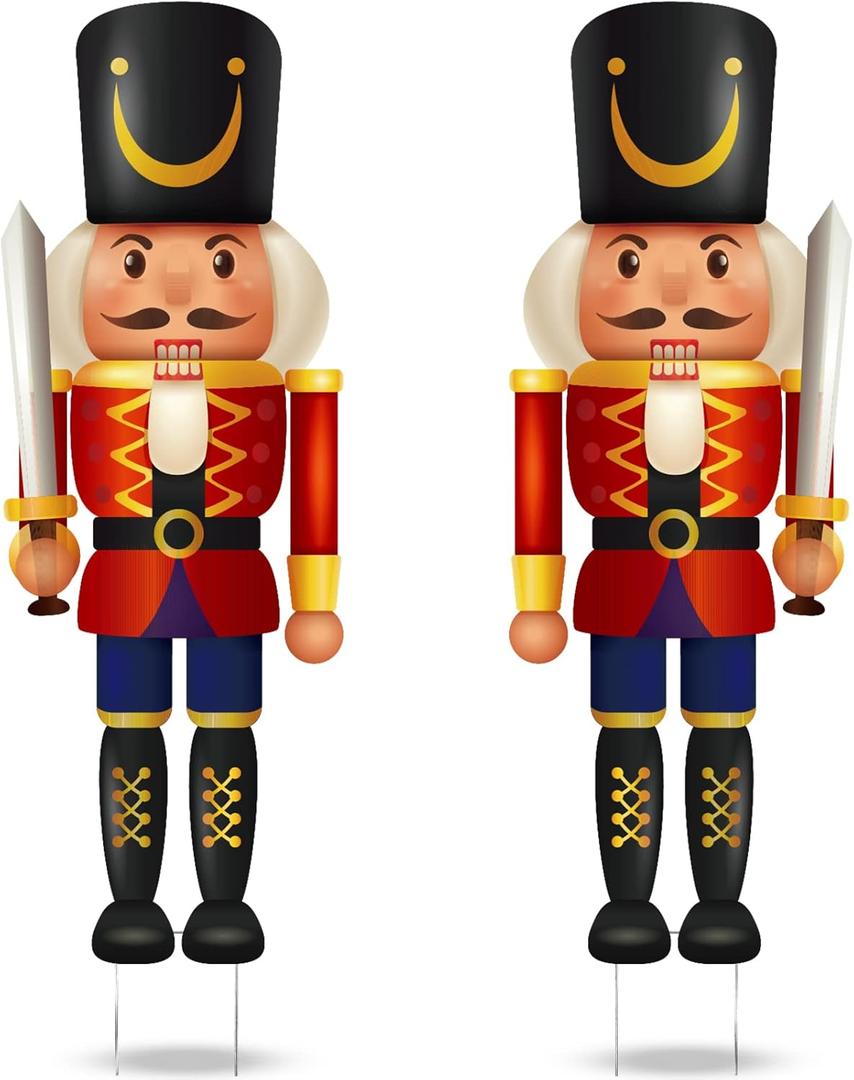 Sawysine 2 Pack Nutcracker Yard Decorations Christmas Outdoor Nutcracker Decoration Xmas Lawn Garden Sign with Stakes Door Porch Pathway Decor for Winter Holiday Party(Classic)