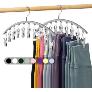 Volnamal Legging Organizer for Closet, Metal Yoga Pants Hanger w/Rubber Coated 2 Pack w/10 Clips Hold 20 Leggings, Hangers Space Saving Hanging Closet Organizer for Closet Organizers and Storage, Grey