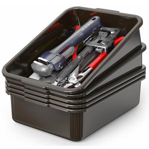 5-Pack 13 L Commercial Bus Tubs/Tote Box, Black Plastic Storage Wash Basin Tub