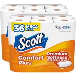 Scott ComfortPlus Toilet Paper, 36 Mega Rolls, 310 Sheets per Roll, Septic-Safe, 1-Ply Toilet Tissue