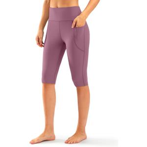 SANTINY Women's Knee Length Capri Leggings with Pockets High Waisted Workout Exercise Yoga Capris Pants for Women size S