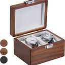 Watch Box, Watch Travel Case for Men, Wood Watch Organizer for Woman, Portable Protection 2-Slot Watch Display Storage Case, Rich Walnut