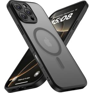 CellEver Strong Magnetic for iPhone 16 Pro Case with Camera Control Capture Button [Camera Protection] [Military Drop Protection] [Compatible with MagSafe] Slim Translucent Back Matte Cover, Black